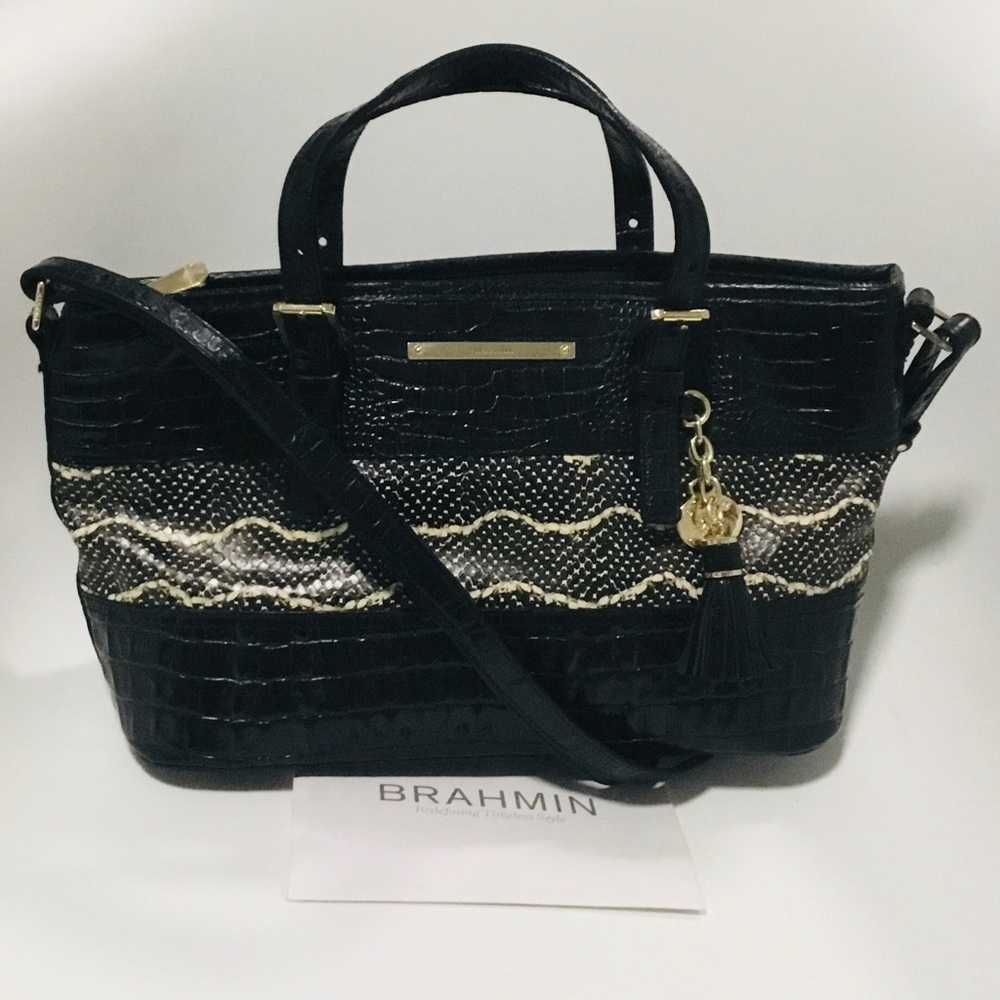 BRAHMIN Mini Asher Croc Embossed Snake Skin Detail Bag, Shoulder Bag, Crossbody
